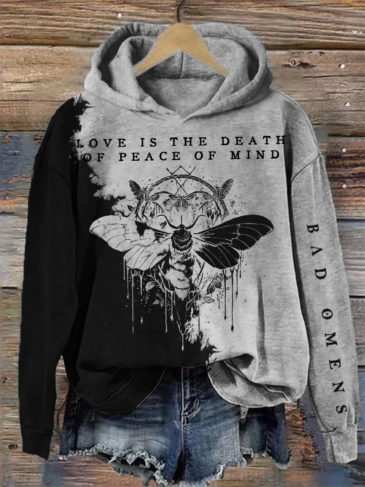 Rock band style moth contrasting tie dye hoodie