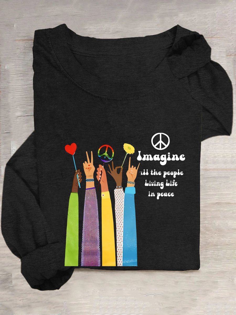 Imagine All The People Living Life In Peace Art Print Casual Long Sleeve Shirt