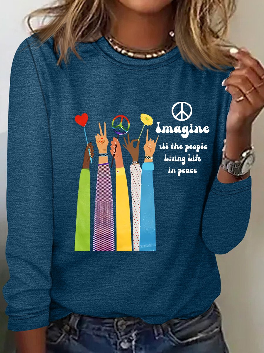 Imagine All The People Living Life In Peace Art Print Casual Long Sleeve Shirt