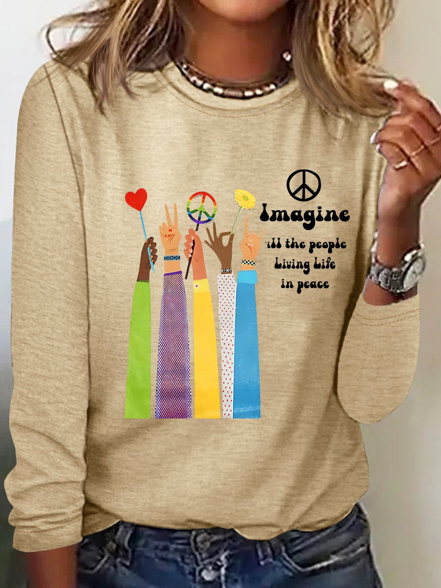 Imagine All The People Living Life In Peace Art Print Casual Long Sleeve Shirt