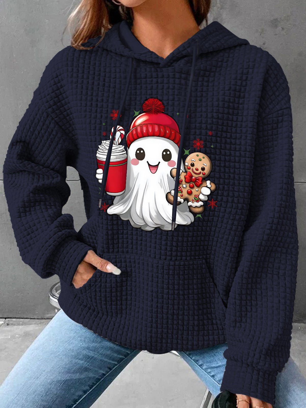 Cute Ghost Christmas Simple Loose Hoodie