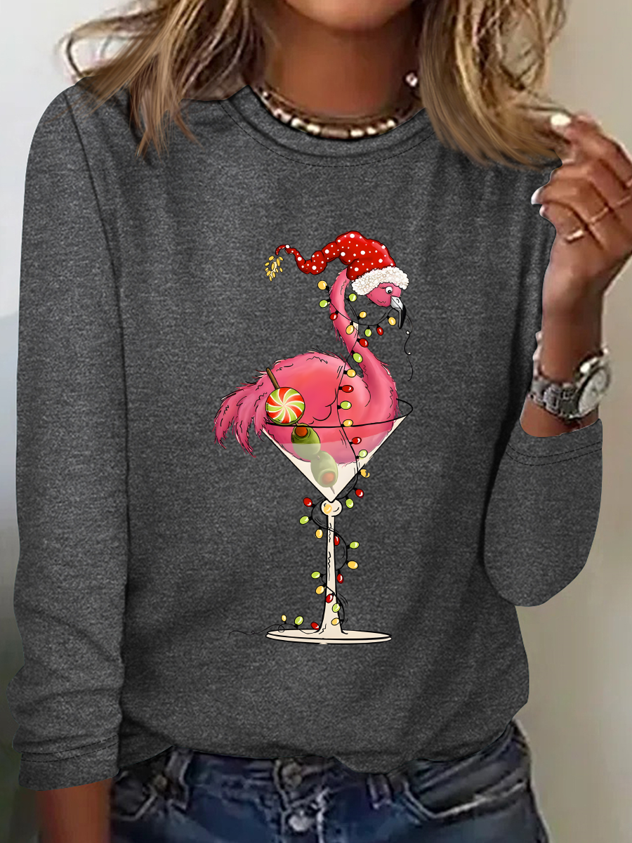 Christmas Flamingo Casual Long Sleeve Shirt