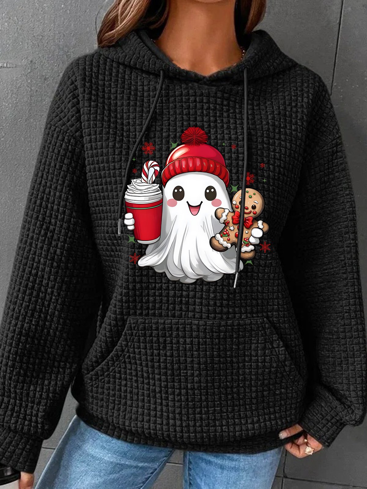 Cute Ghost Christmas Simple Loose Hoodie