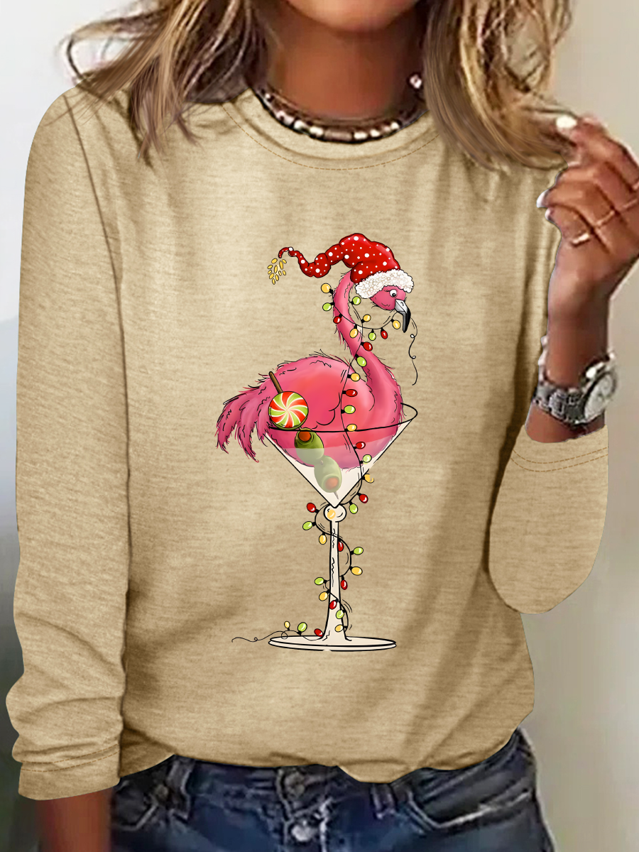 Christmas Flamingo Casual Long Sleeve Shirt