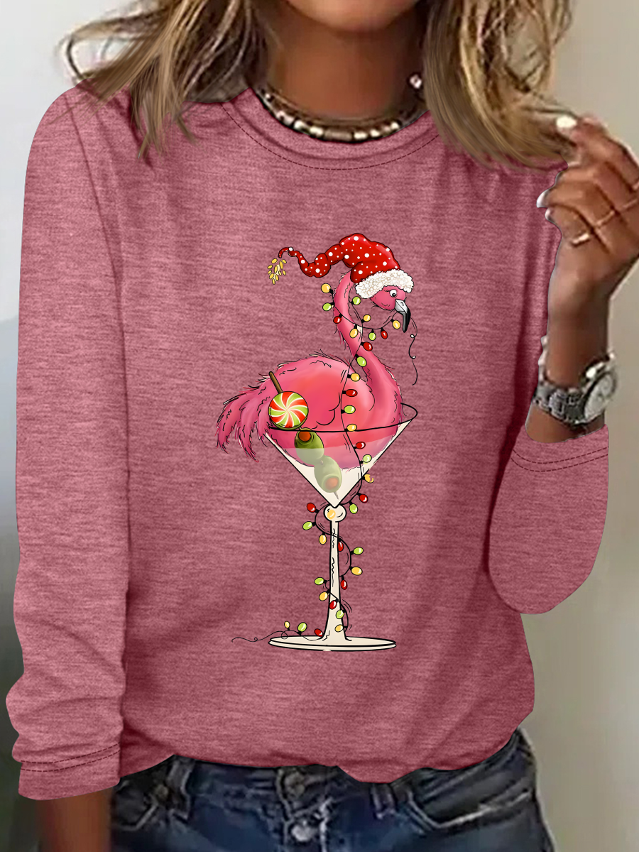 Christmas Flamingo Casual Long Sleeve Shirt