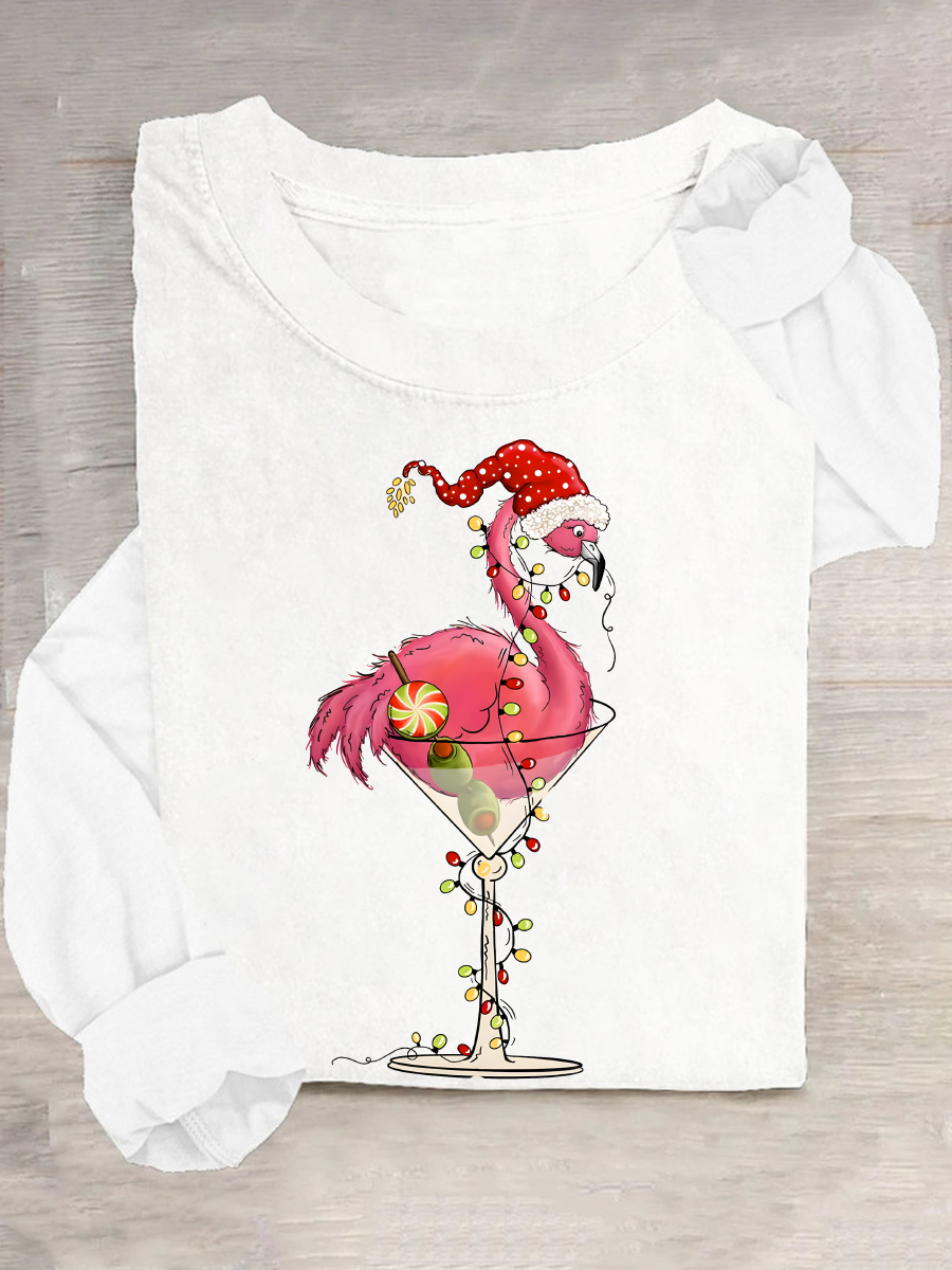 Christmas Flamingo Casual Long Sleeve Shirt