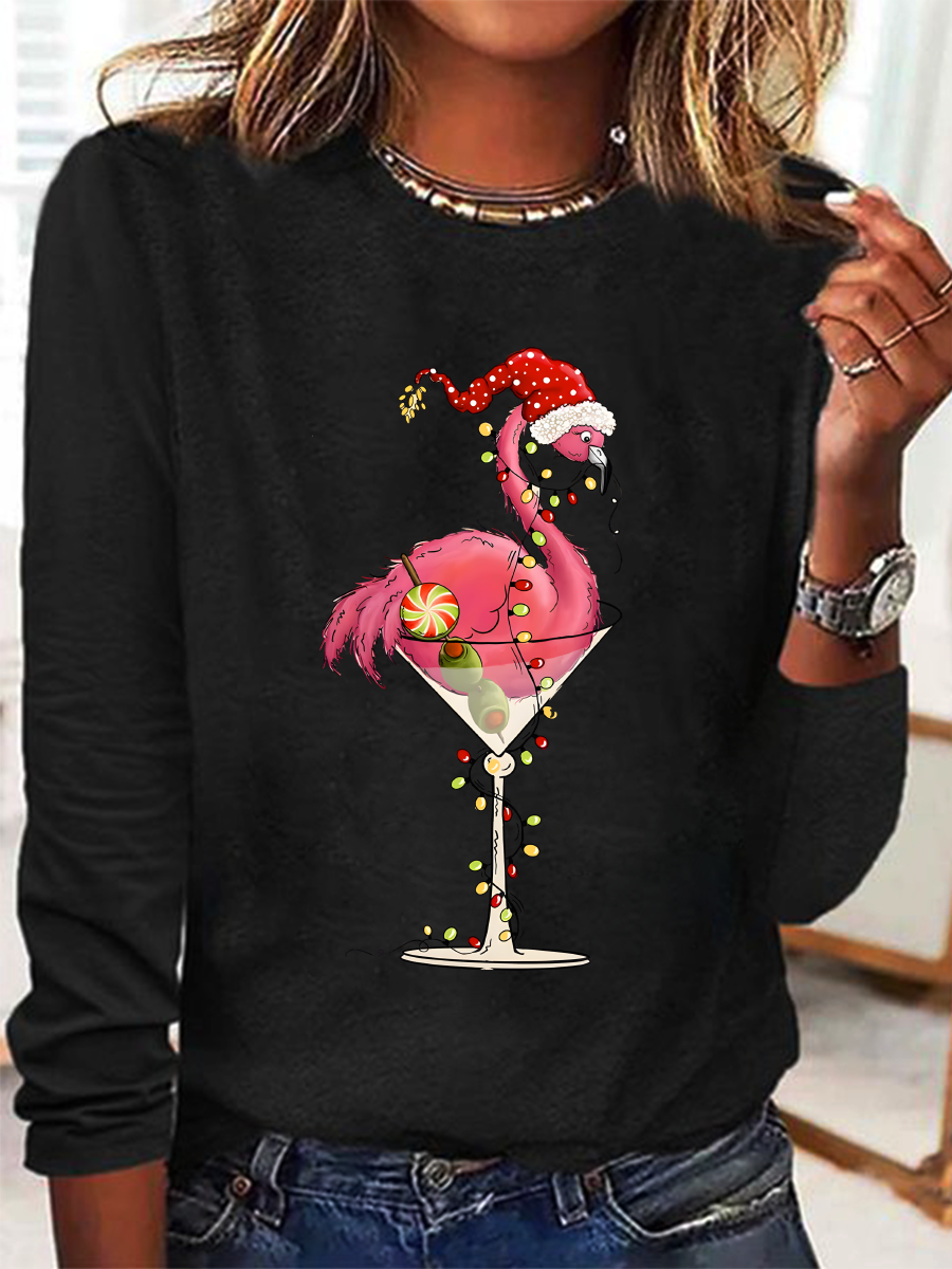 Christmas Flamingo Casual Long Sleeve Shirt