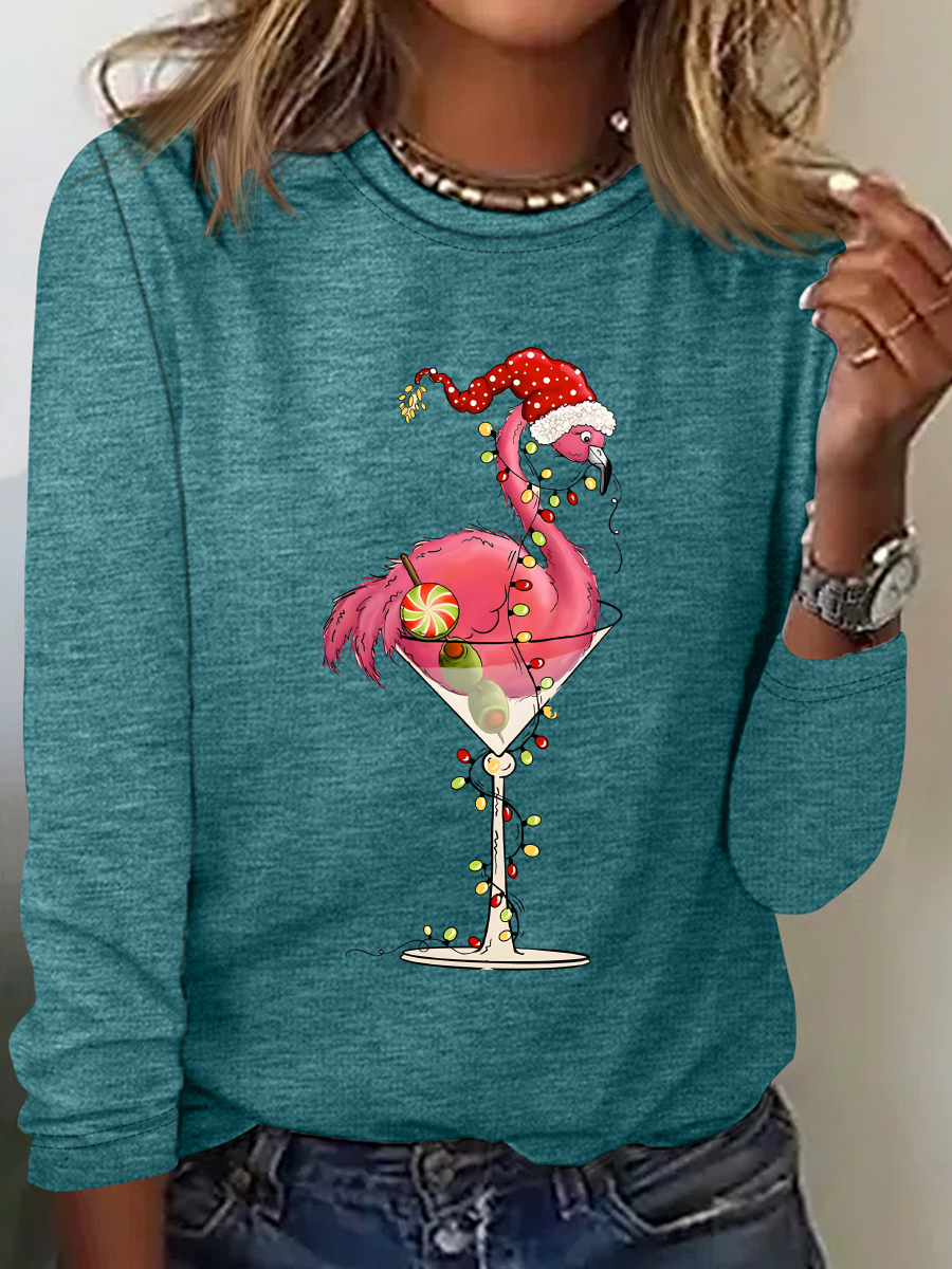 Christmas Flamingo Casual Long Sleeve Shirt