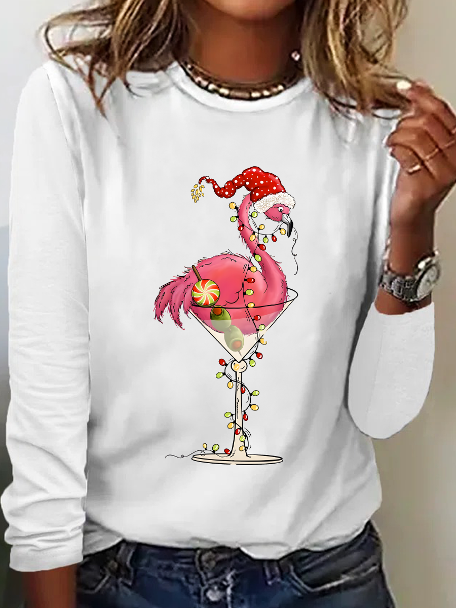 Christmas Flamingo Casual Long Sleeve Shirt