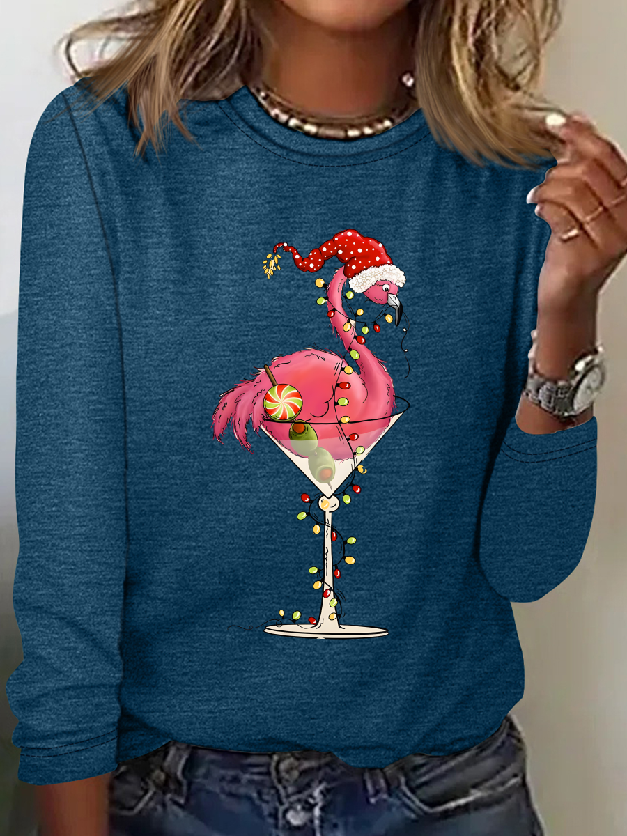 Christmas Flamingo Casual Long Sleeve Shirt