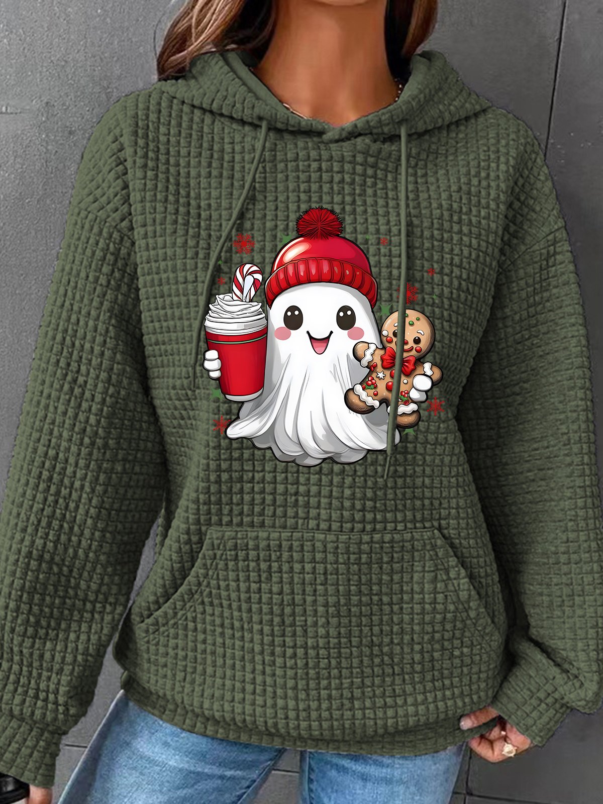 Cute Ghost Christmas Simple Loose Hoodie