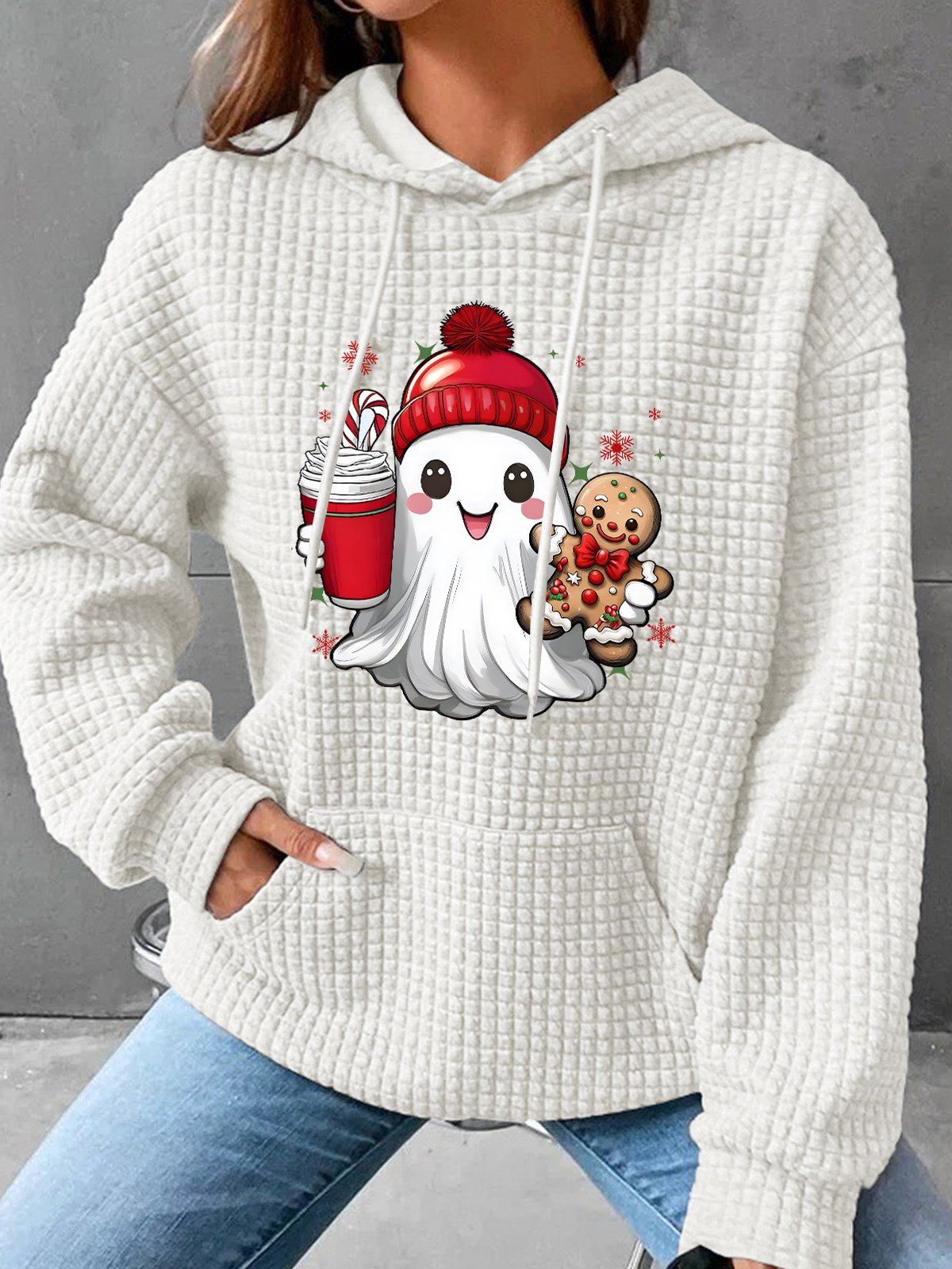 Cute Ghost Christmas Simple Loose Hoodie