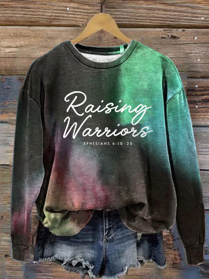 Women's Raising Warriors Bible Verse Print Casual Sweatshirt