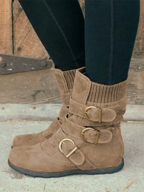 Plain Casual Winter Cotton-Padded Boots