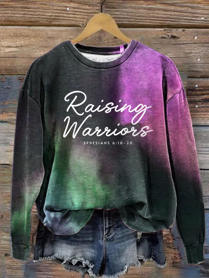 Women's Raising Warriors Bible Verse Print Casual Sweatshirt