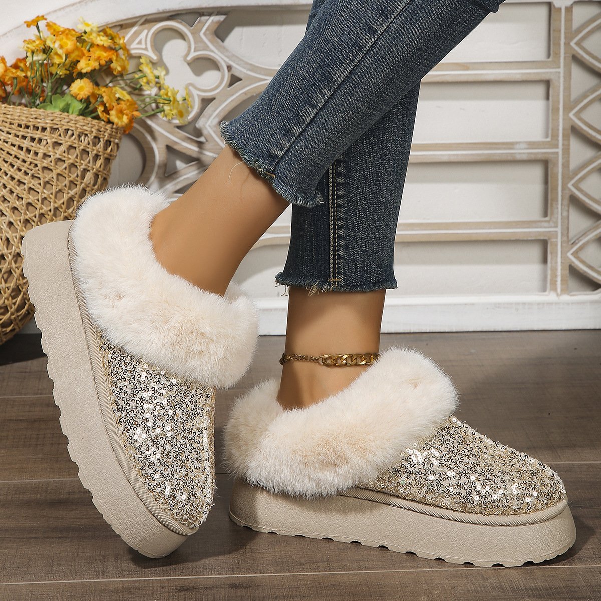 Winter Plain Pu Casual Cotton-Padded Boots