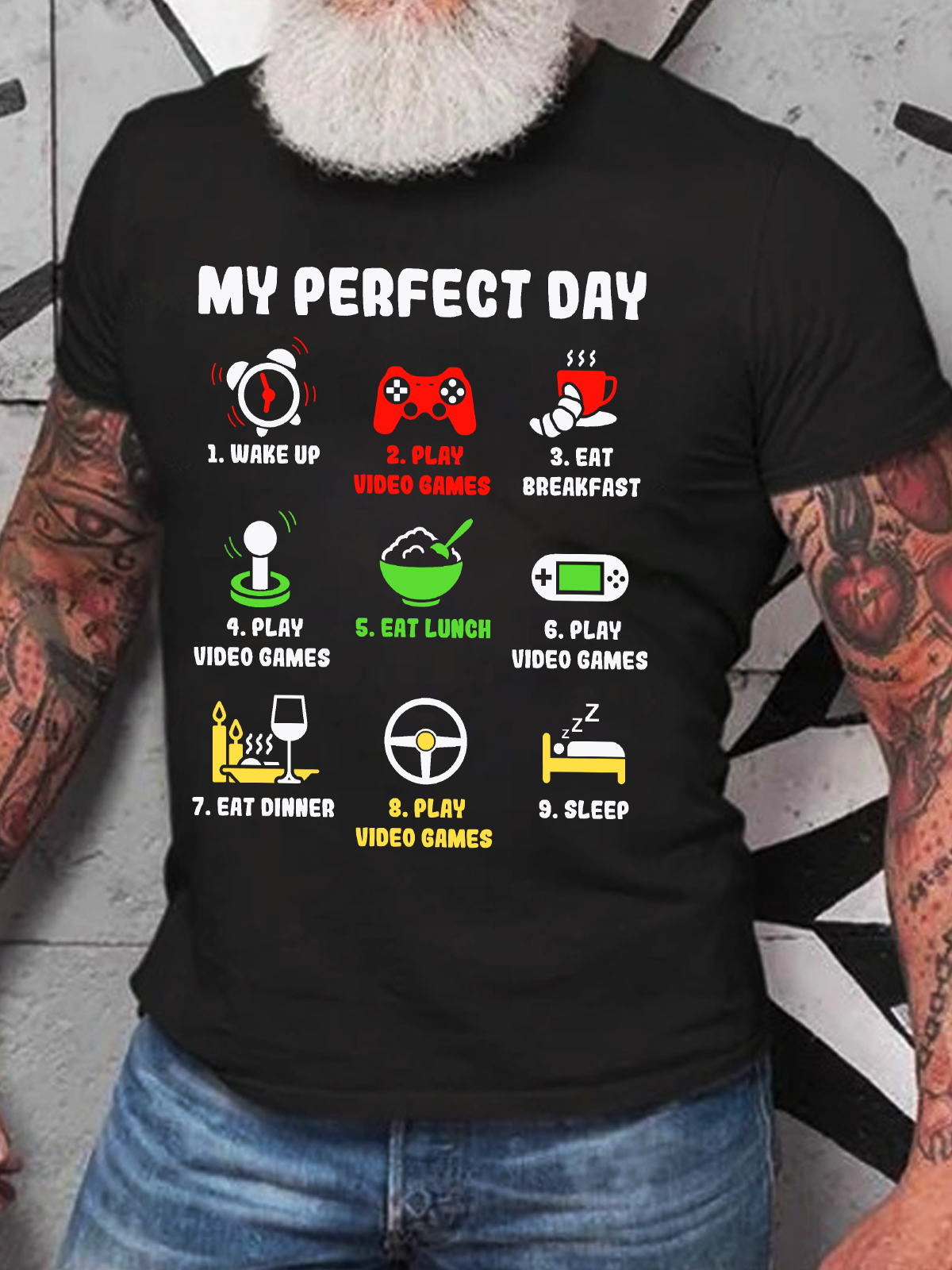 My Perfect Day Gamer Cool Gamer Video Game Funny Cotton T-Shirt