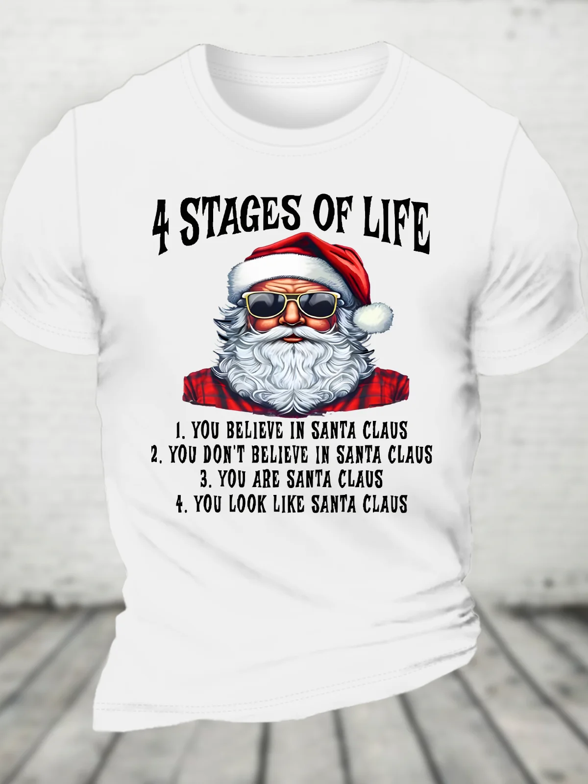 4 Stages Of Life Funny Christmas Cotton T-Shirt