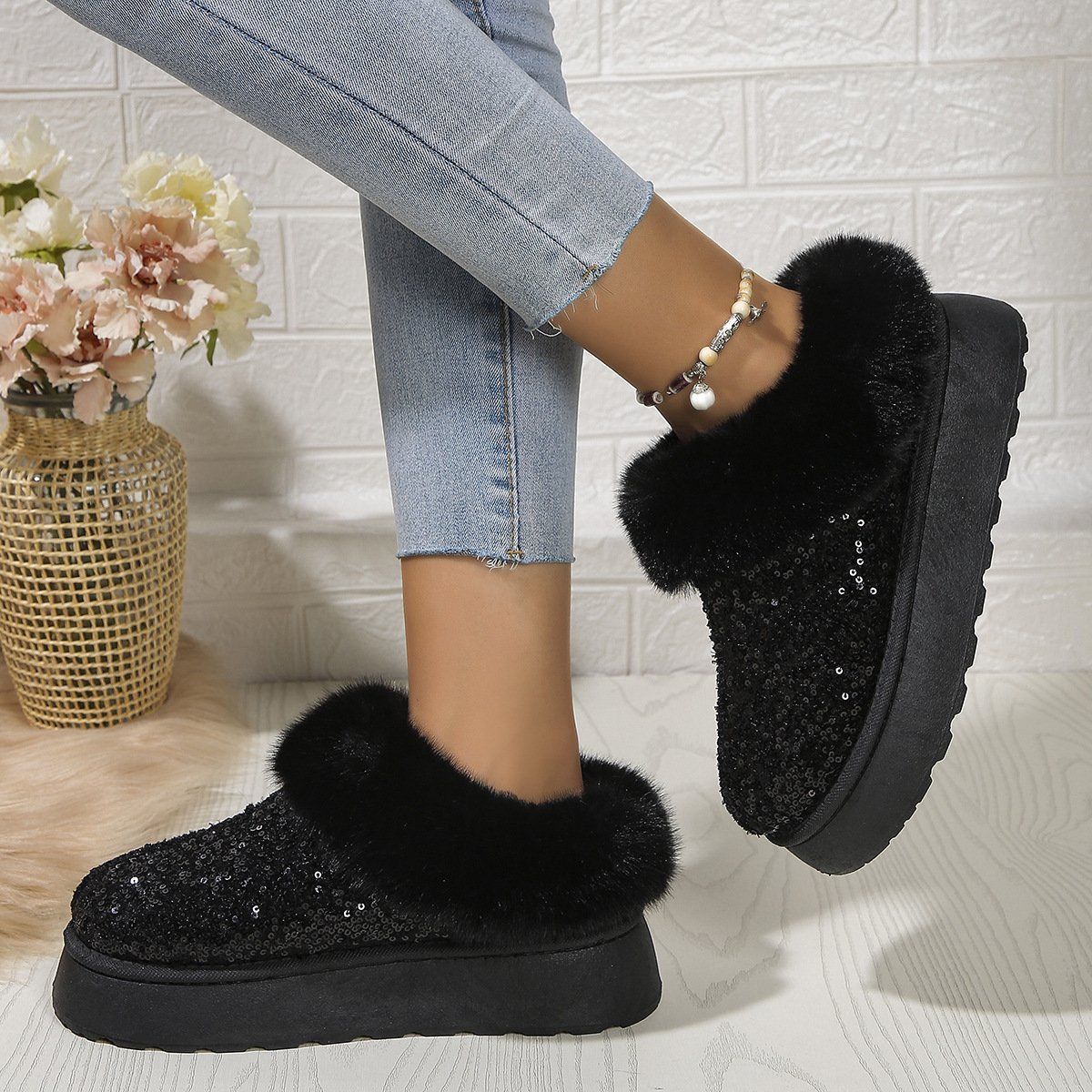 Winter Plain Pu Casual Cotton-Padded Boots