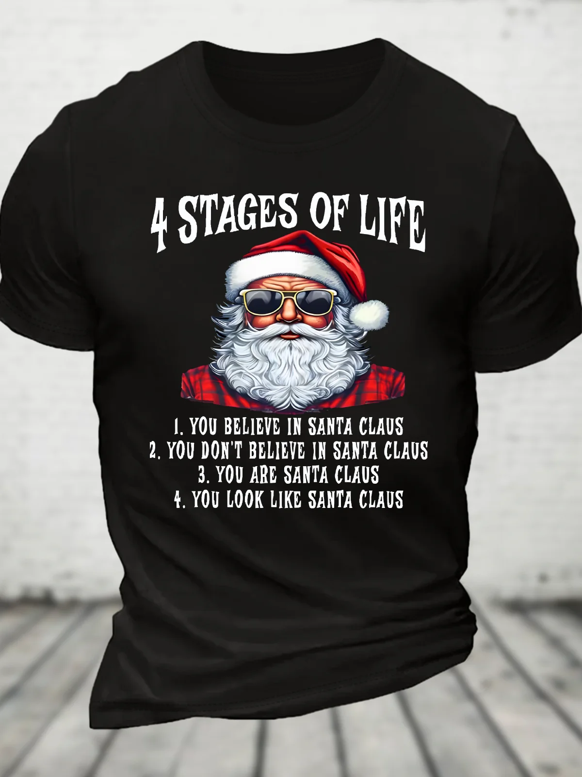 4 Stages Of Life Funny Christmas Cotton T-Shirt