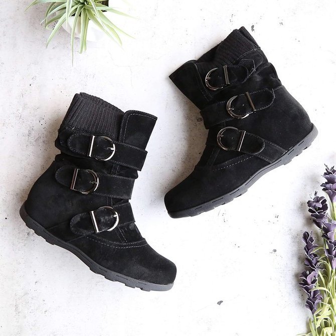 Plain Casual Winter Cotton-Padded Boots