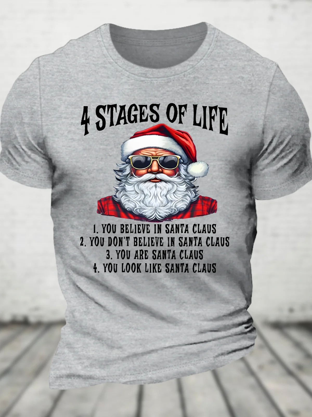 4 Stages Of Life Funny Christmas Cotton T-Shirt