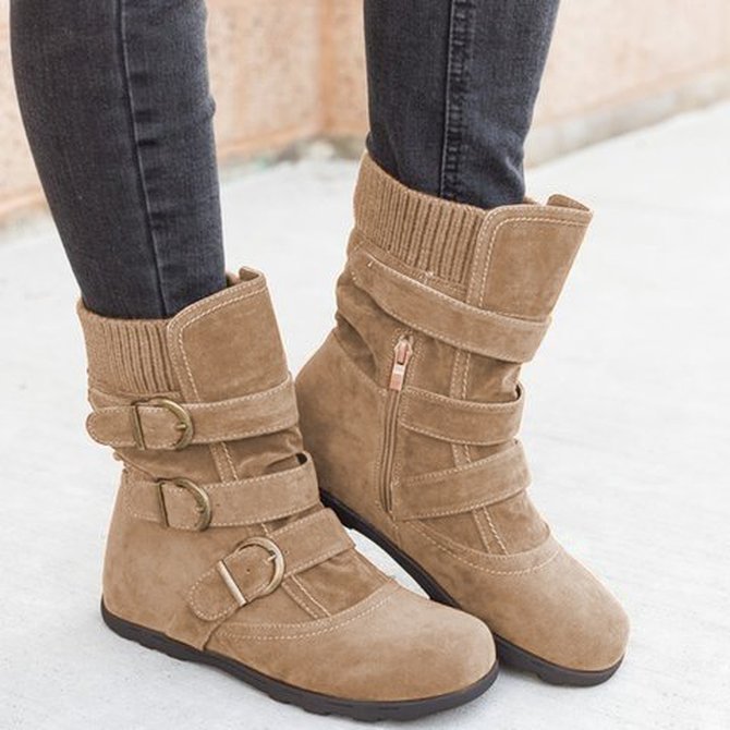 Plain Casual Winter Cotton-Padded Boots