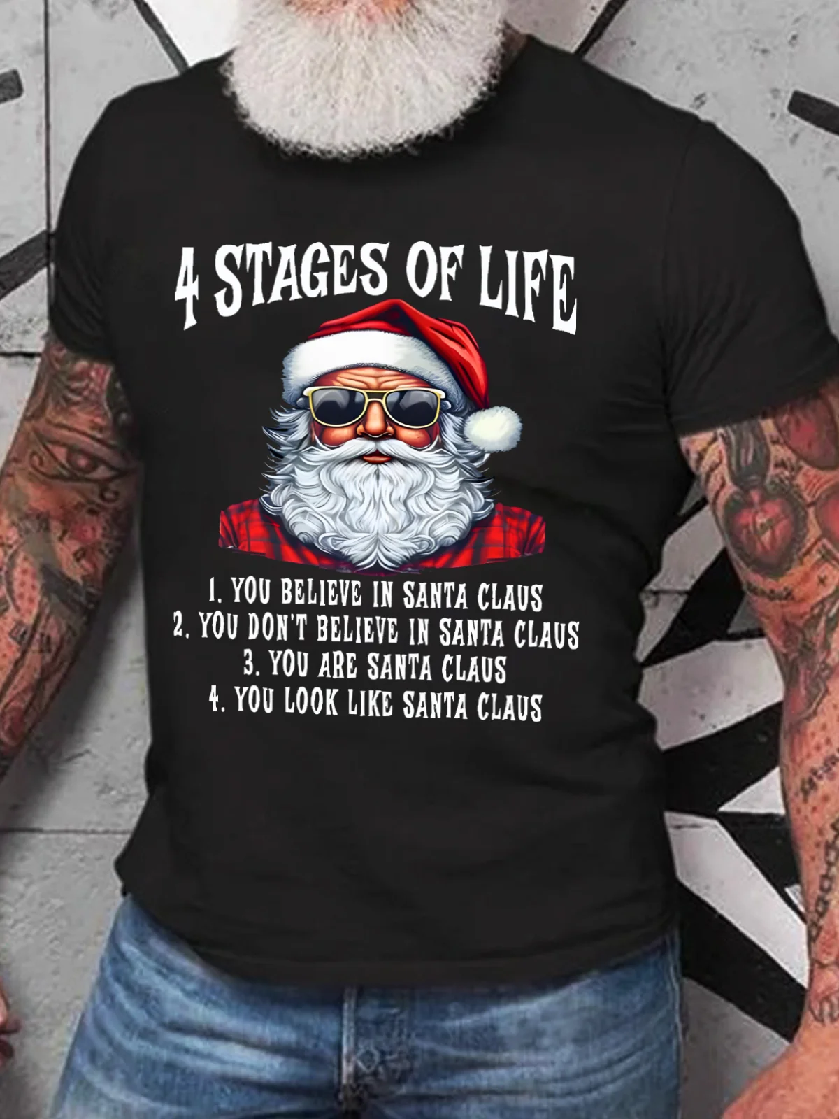 4 Stages Of Life Funny Christmas Cotton T-Shirt