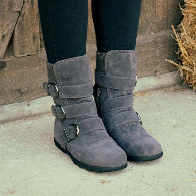 Plain Casual Winter Cotton-Padded Boots