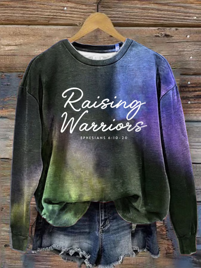 Women's Raising Warriors Bible Verse Print Casual Sweatshirt