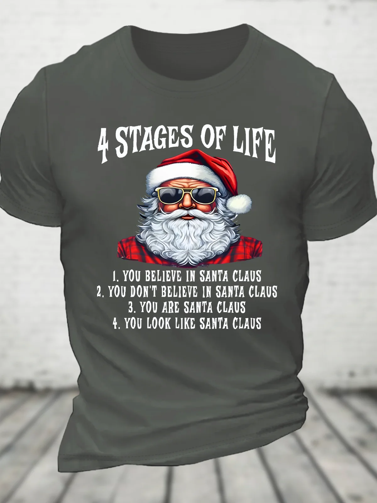 4 Stages Of Life Funny Christmas Cotton T-Shirt