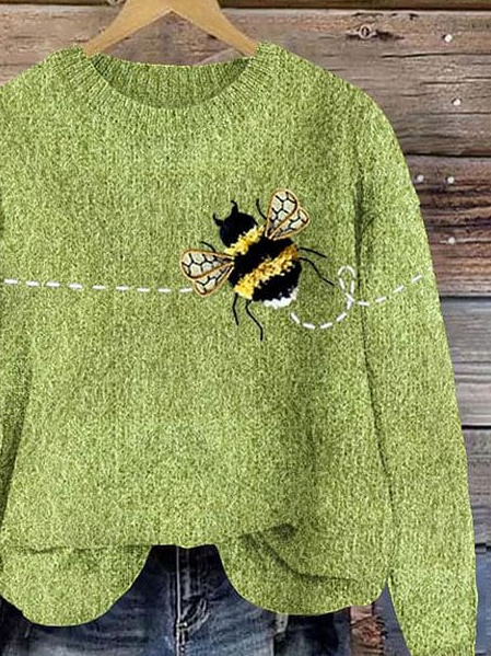 Women's Freedom Bee Print Knit Crew Neck Sweater