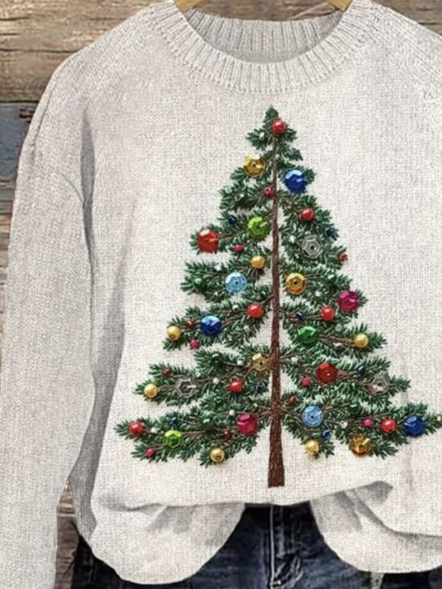 Women's Christmas Tree Casual Crew Neck Sweater