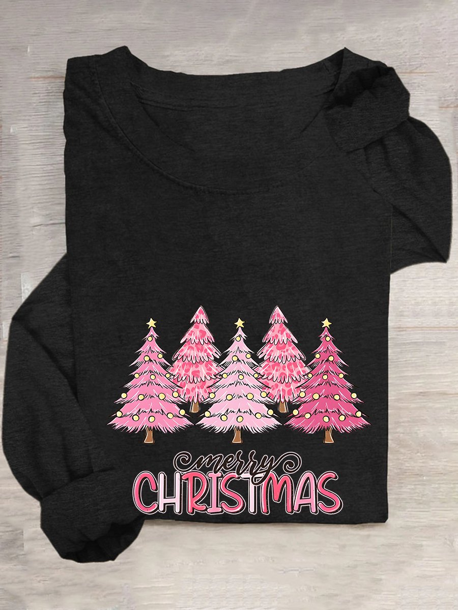 Pink Tree Christmas Casual Long Sleeve Shirt