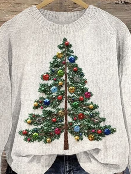 Women's Christmas Tree Casual Crew Neck Sweater