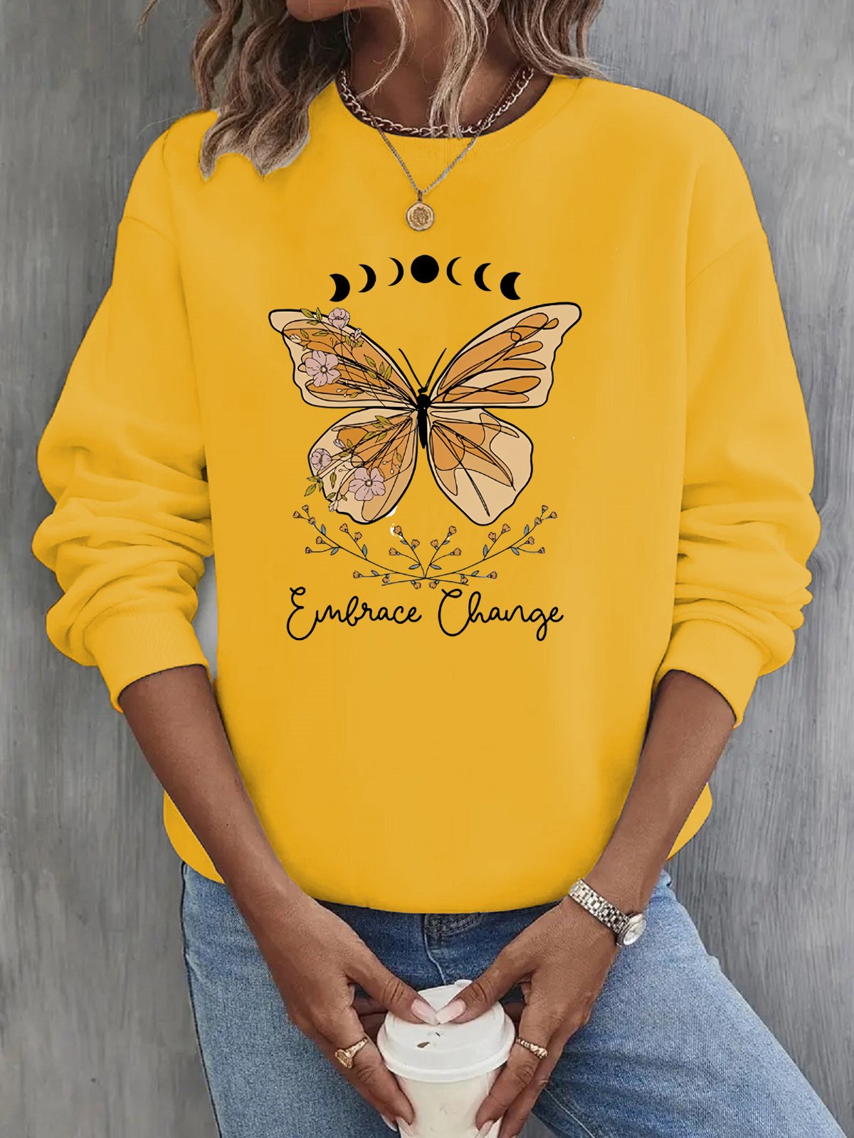 Loose Crew Neck Casual Butterfly Sweatshirt