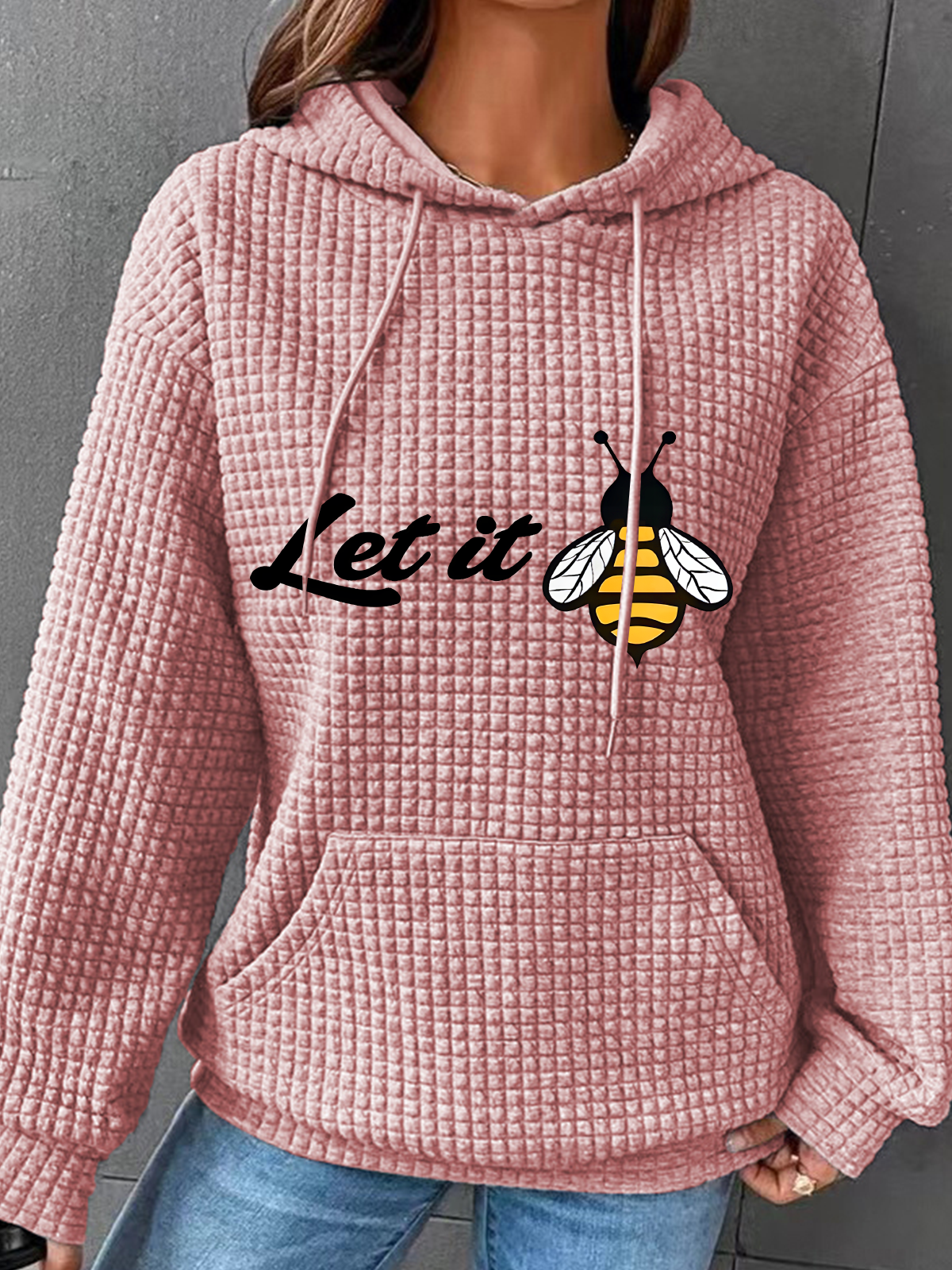 Peachbruh Let It Bee Positive Energy Slogan Printed Simple Loose Hoodie