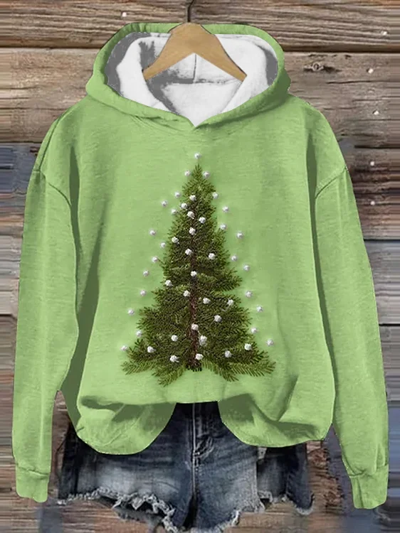 Christmas Tree Casual Loose Cotton Hoodie