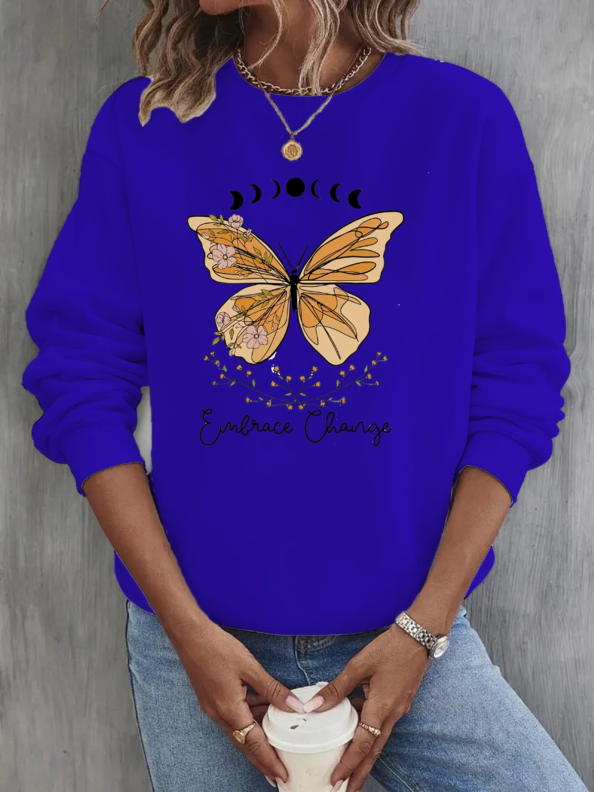 Loose Crew Neck Casual Butterfly Sweatshirt