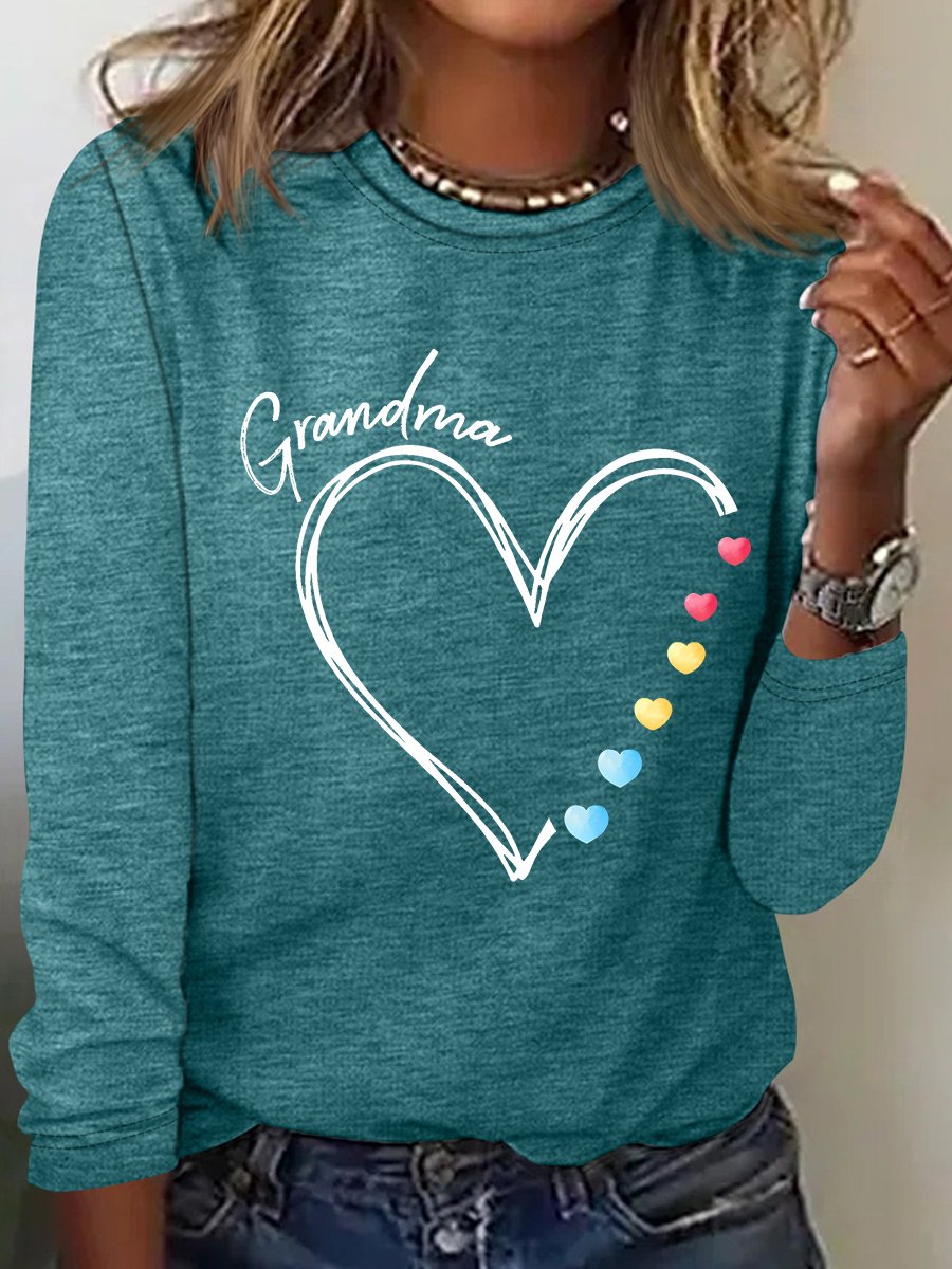 Grandma Heart Casual Long Sleeve Shirt