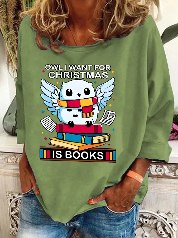 Owl I Want For Christmas Is Books Casual Sweatshirt