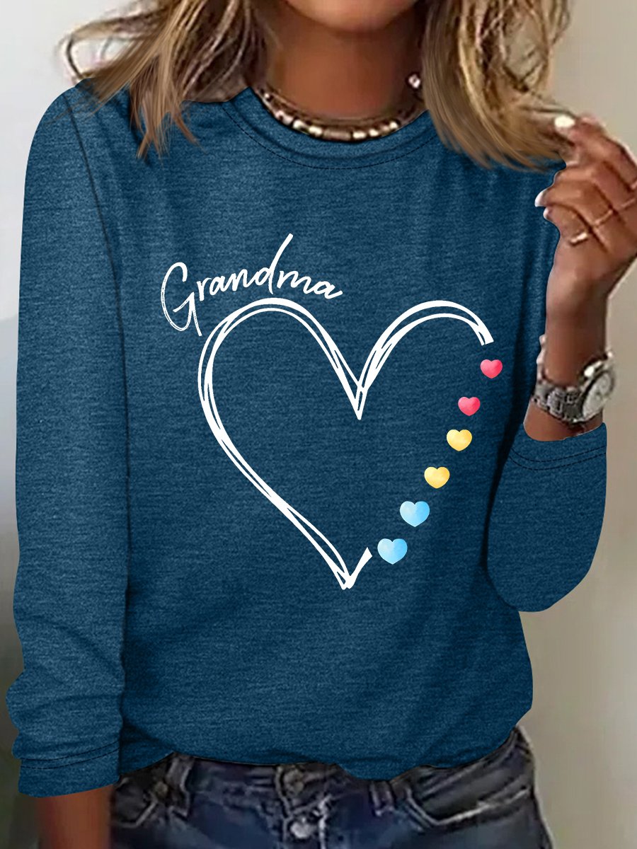 Grandma Heart Casual Long Sleeve Shirt