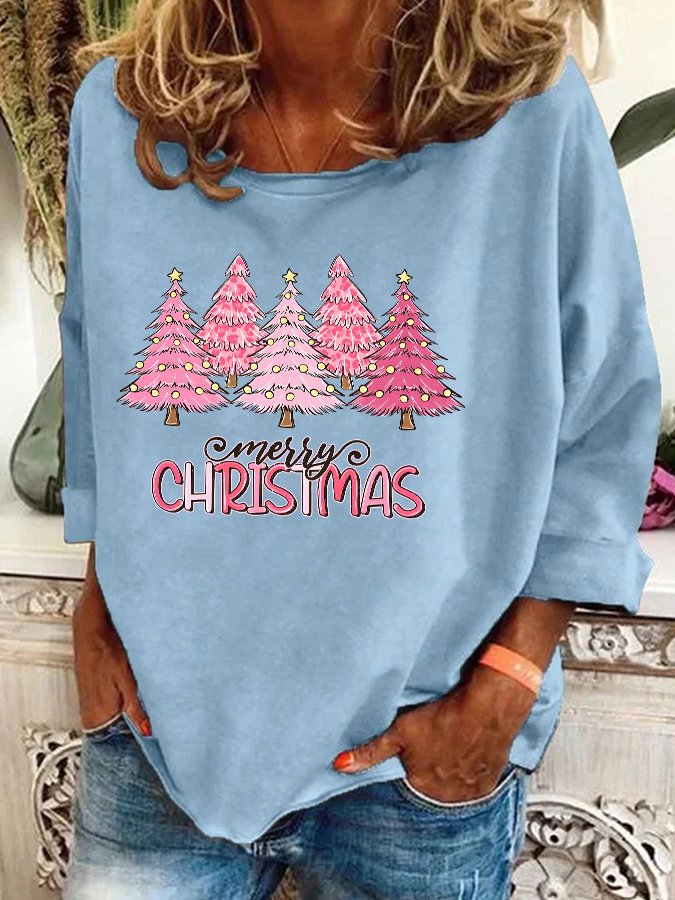 Pink Tree Christmas Casual Sweatshirt