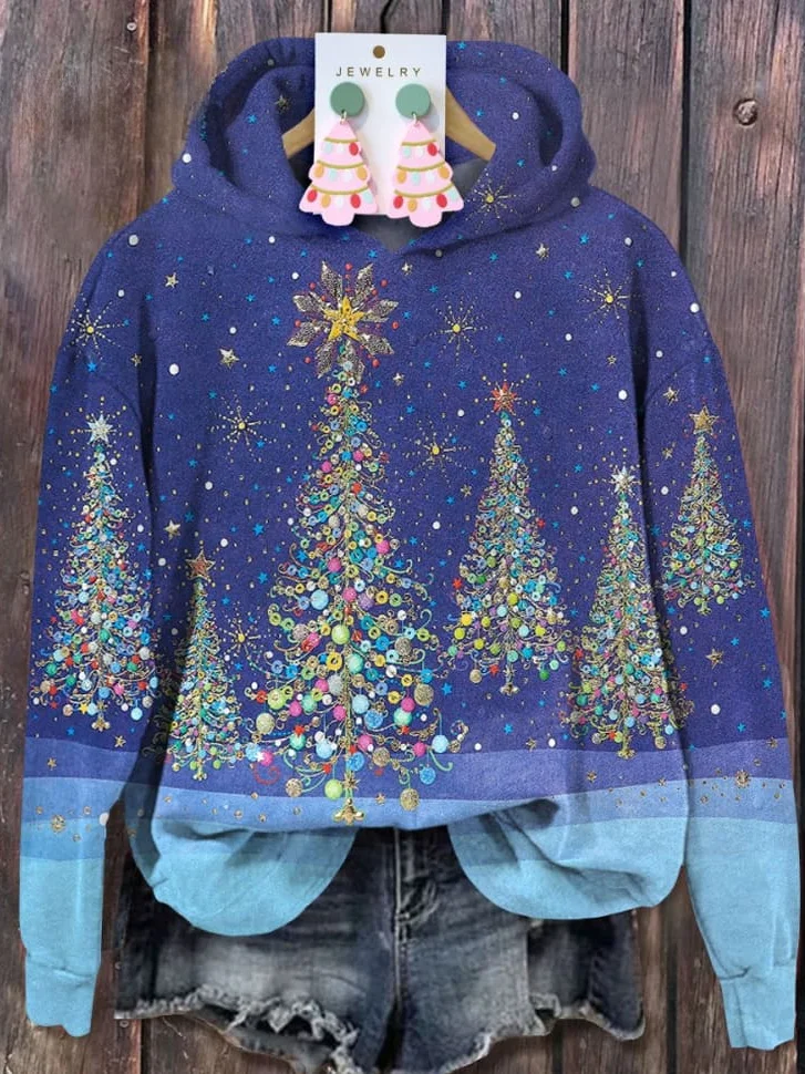 Christmas Tree 3D Art Print Loose Casual Hoodie