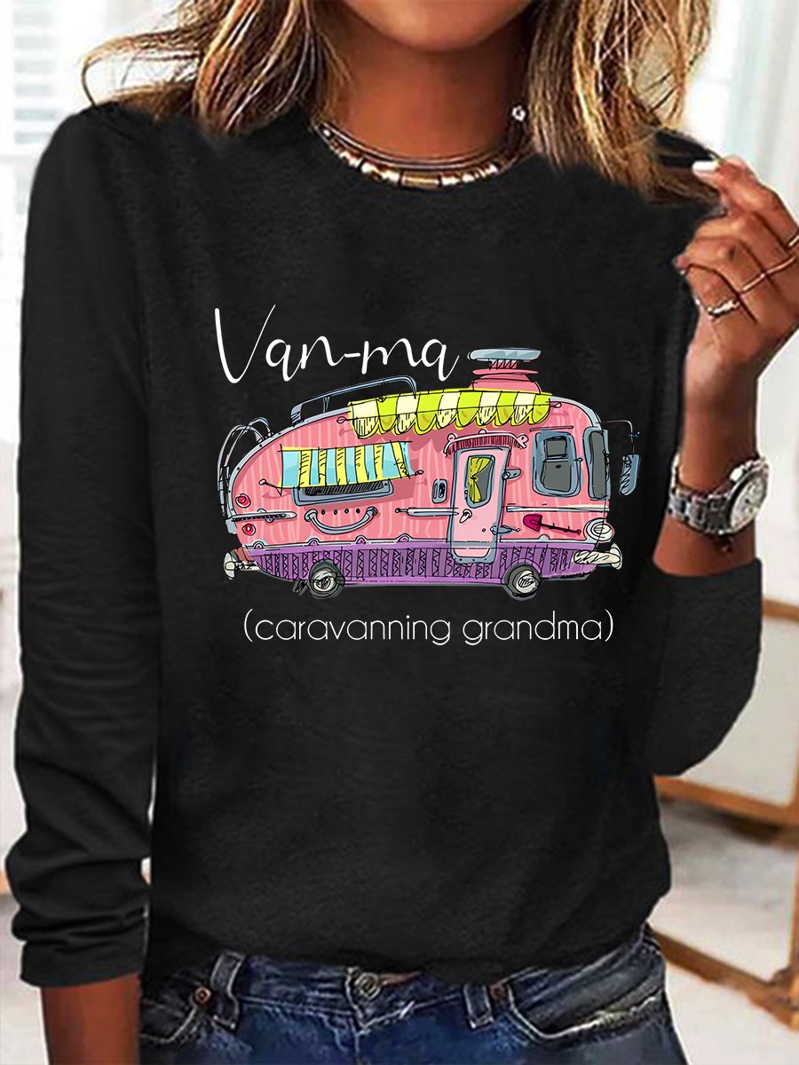 Van-Ma Caravanning Grandma Funny Casual Long Sleeve Shirt