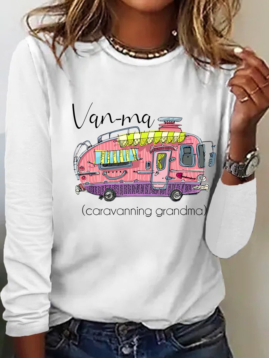 Van-Ma Caravanning Grandma Funny Casual Long Sleeve Shirt