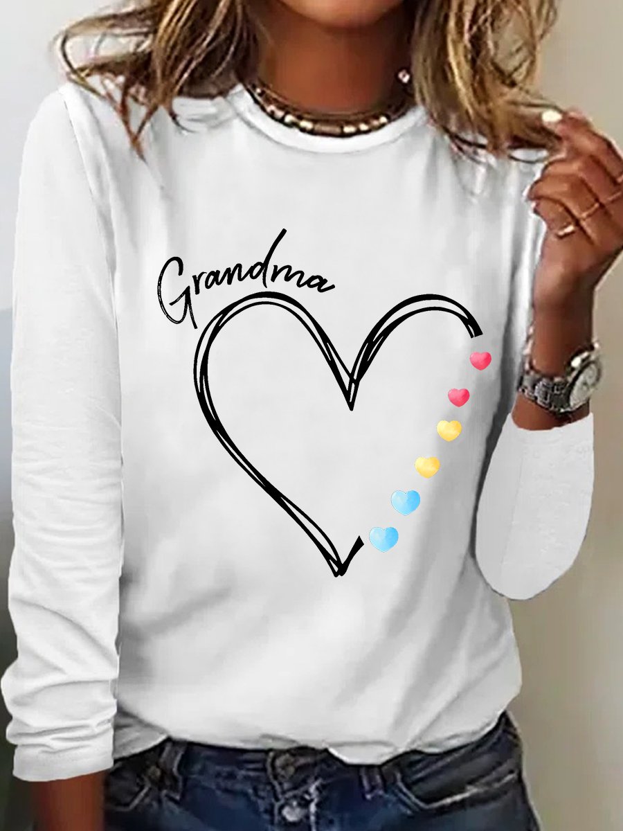 Grandma Heart Casual Long Sleeve Shirt