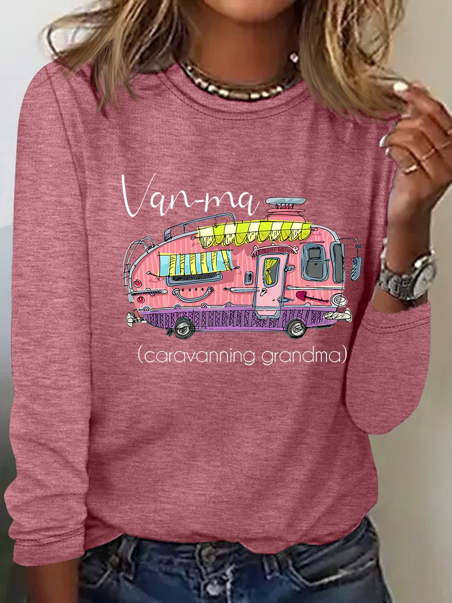 Van-Ma Caravanning Grandma Funny Casual Long Sleeve Shirt