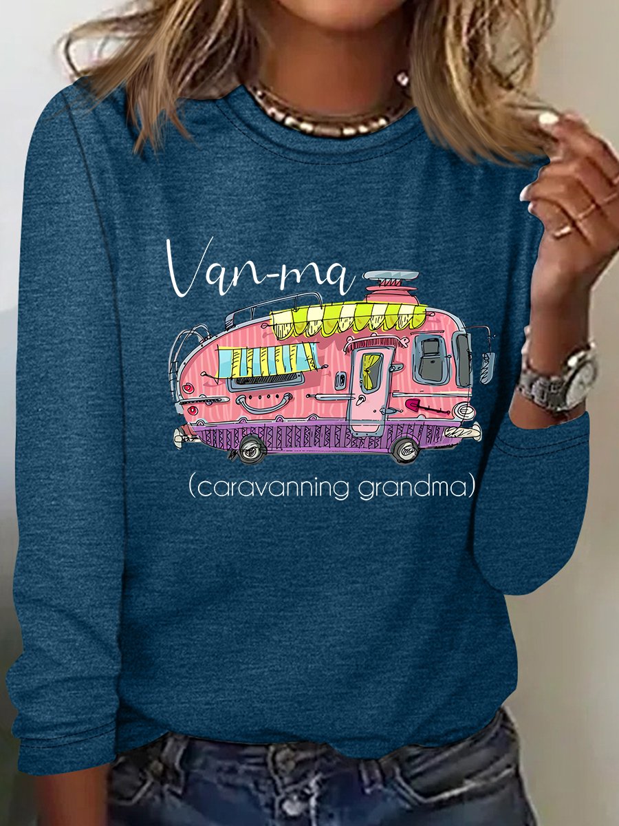 Van-Ma Caravanning Grandma Funny Casual Long Sleeve Shirt