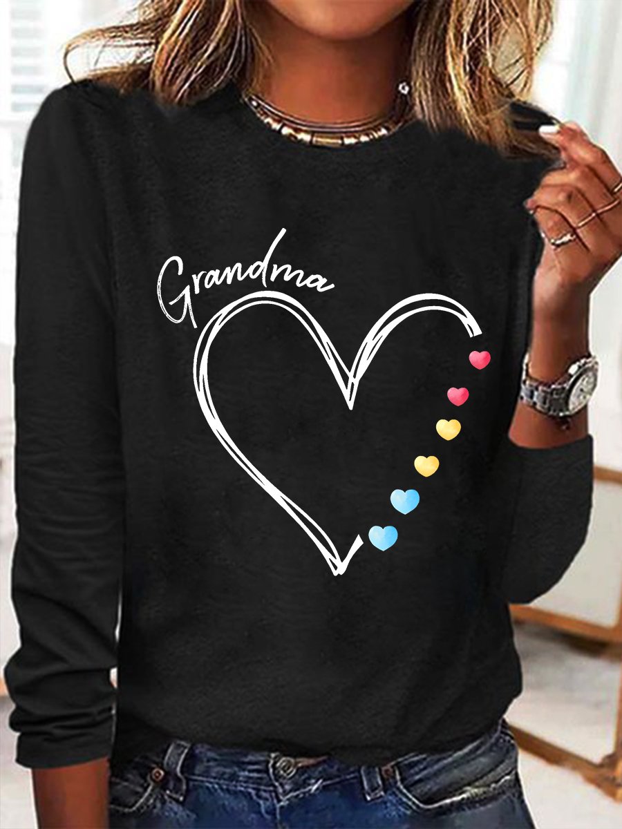 Grandma Heart Casual Long Sleeve Shirt